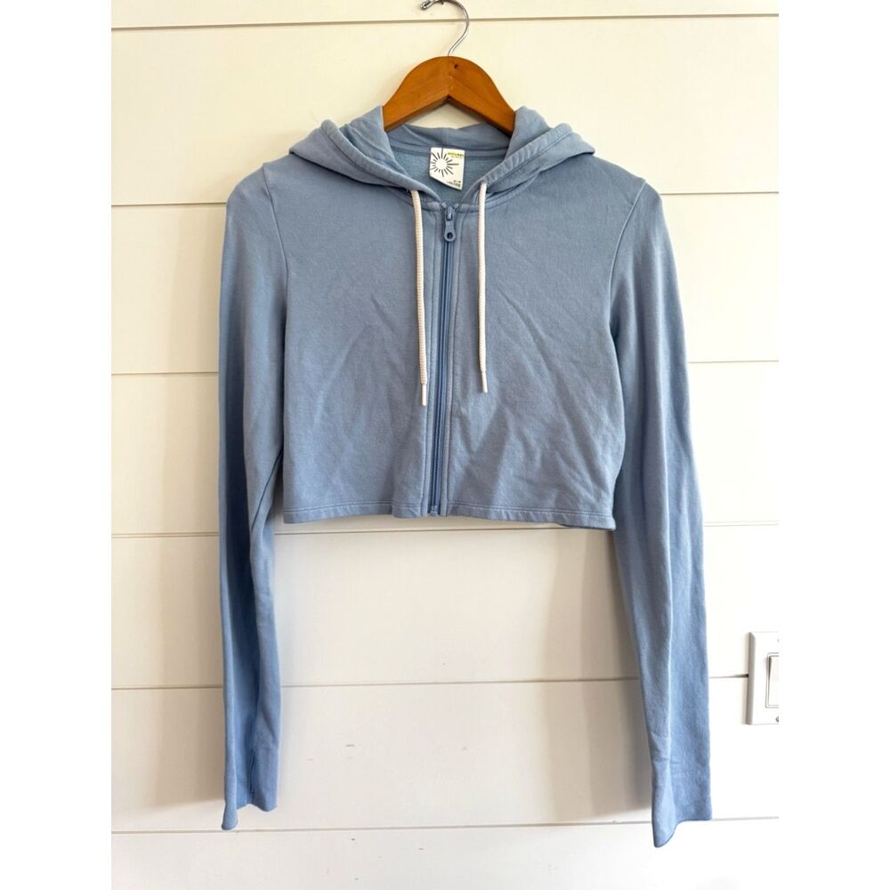 Aerie Offline Blue Crop Full Zip Hoodie Soft Modal Athleisure Loungewear Medium